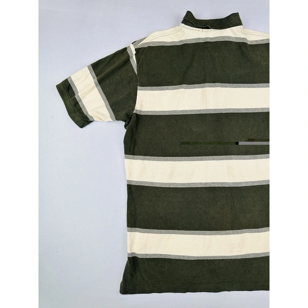 Vintage Polo Ralph Lauren Striped Rugby Polo Shirt Olive Cream Adult L Cotton